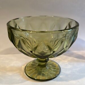 Glass Bowl Footed Ice Cream Dessert Snack Green Emerald Prism